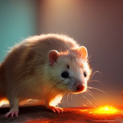 Image similar to ferret as lord of hampstershire hyper real, 8k, colorful, 3D cinematic volumetric light, atmospheric light