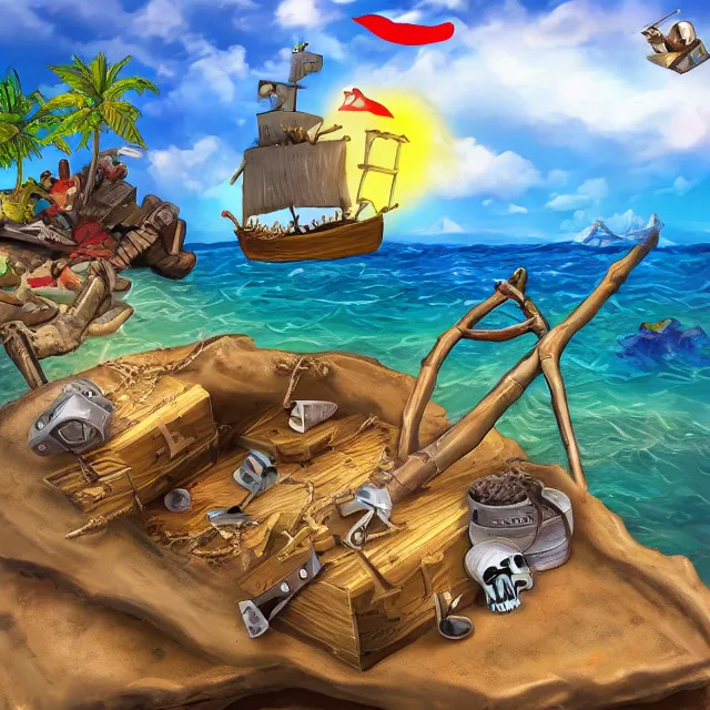 Image similar to pirates dig up chest, on island, detailed, 4 k