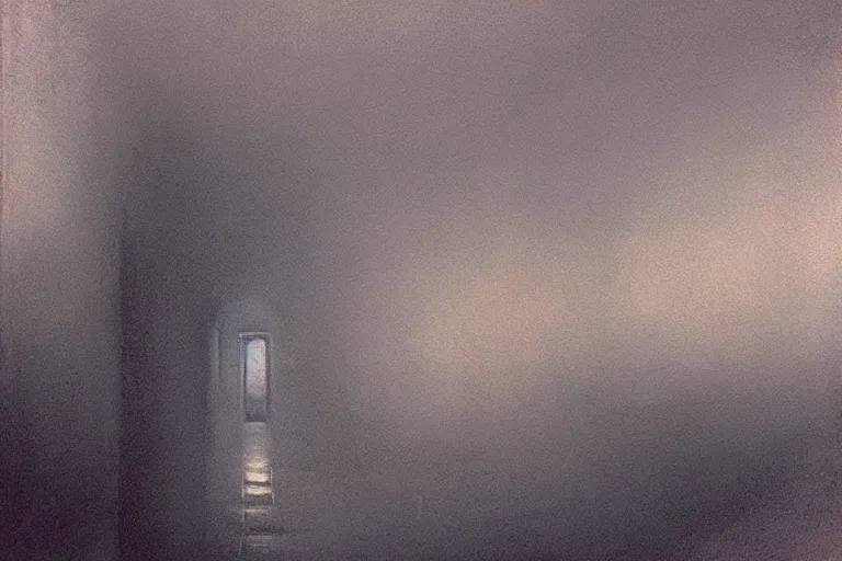 Image similar to A highly detailed hallway liminal space by Ivan Aivazovsky and Nicholas Roerich, impressionistic brushwork, silent hill aesthetic