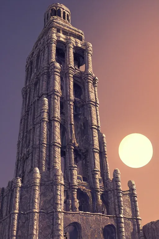 Image similar to painted tower of the moon, by Sylvain Sarrailh and Ludwig Deutsch, dramatic cinematic lighting , beautiful tilework, ornate architecture, smooth, sharp focus, extremely detailed