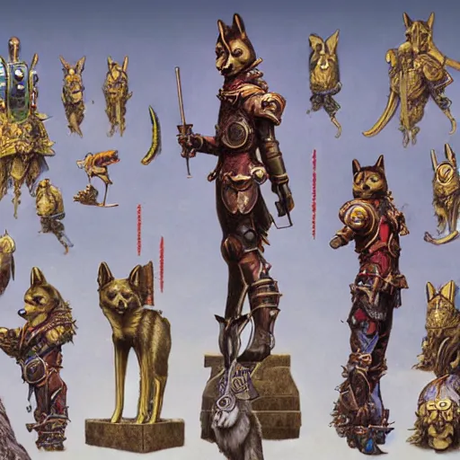 Image similar to anthropomorphic shiba inu, bismuth metal armor, anthropomorphic shiba inu, standing, cementary of skulls, fantasy 3 d render, masterpiece, red aura, by donato giancola and greg rutkowski and wayne barlow and zdzisław beksinski, realistic face