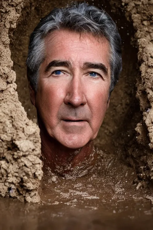 Prompt: cinematic still randy mantooth covered in mud emerging from inside a giant hole made of flesh, 4 k, dramatic lighting