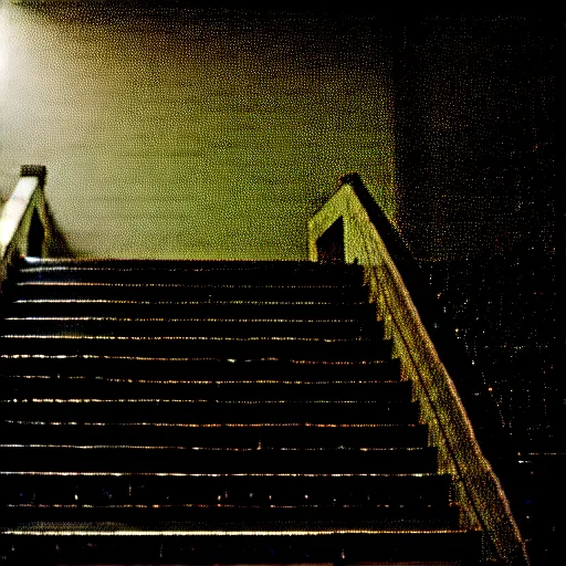 Image similar to black and white surreal photograph, highly detailed vast space made of stairsteps, sideview, detailed textures, natural light, mist, architecture photography, film grain, soft vignette, sigma 1 4 mm f / 1. 4 1 / 1 0 sec shutter, imax 7 0 mm footage