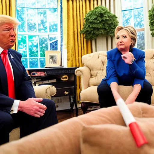 Image similar to donald trump smokes a fat doobie with hillary clinton on a torn up old couch