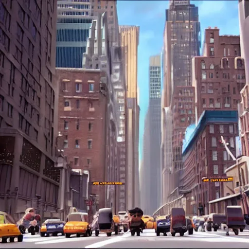 Image similar to film still of the 2012 Pixar film 'Pidgeons of NYC'