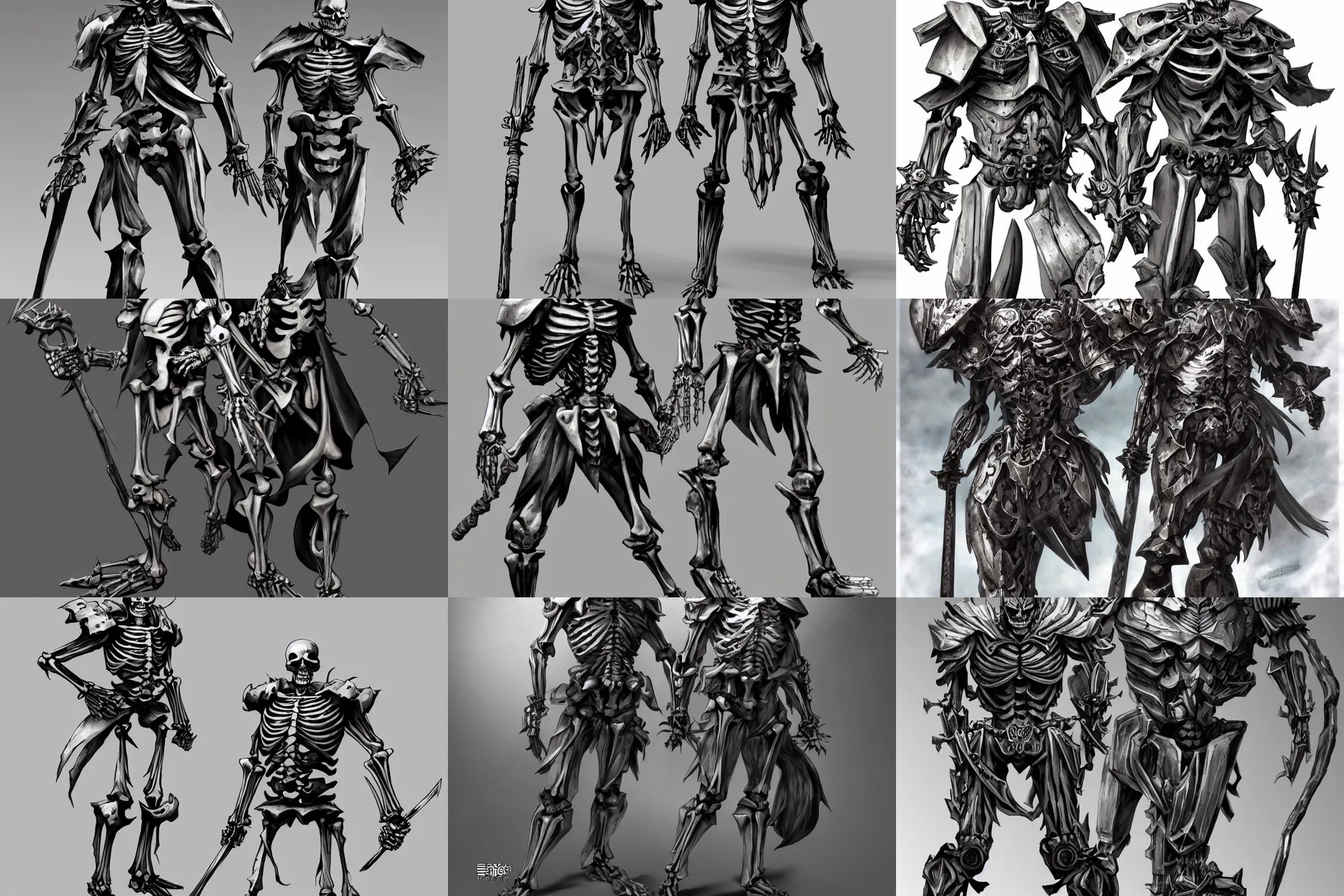 Prompt: a full body shot of a Skeleton warrior by Takeshi Obata and Tomohiro Shimoguchi, skeleton face,black heavy armor, wears shorts, highly detailed,artstation,manga