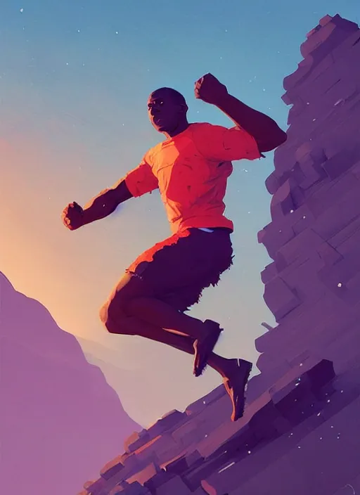 Image similar to dream highly detailed full body portrait of a black man sprinting on the olympics, completely engaged, magnificent, photographic realistic background, by atey ghailan, by greg rutkowski, by greg tocchini, by james gilleard, by joe fenton, by kaethe butcher, trending on instagram, award winning details