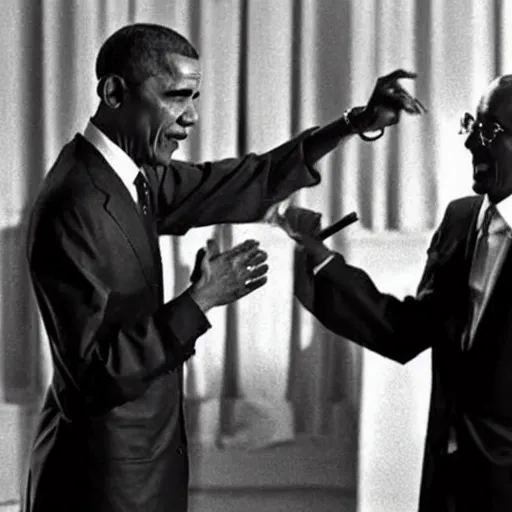 Image similar to Barack Obama having a rap battle against Ghandi, historical photo, 1962