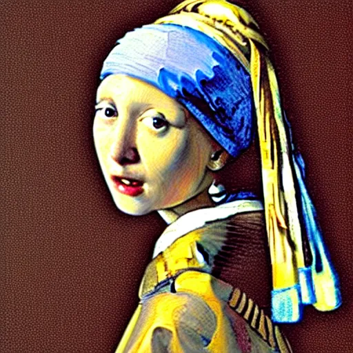 Image similar to girl with a pearl earring, in the style of the starry night by van gogh