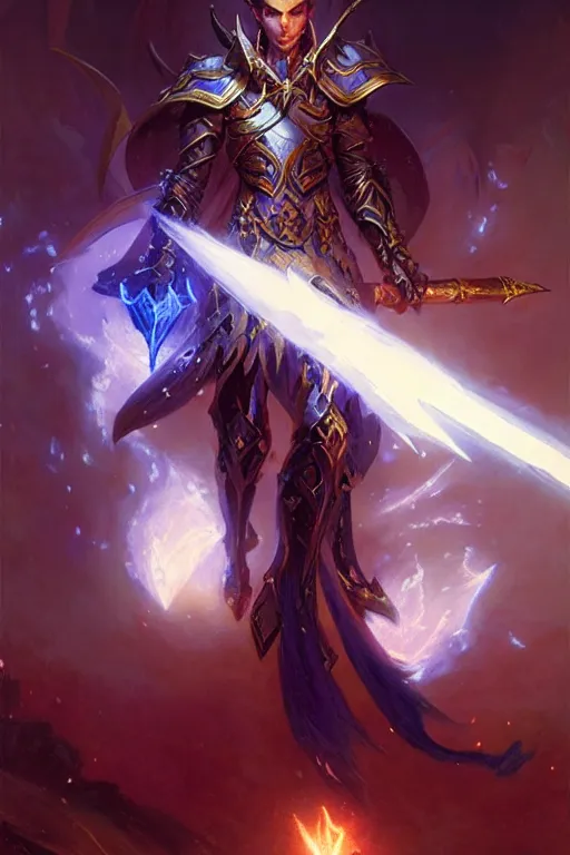 Prompt: void elf with glowing swords dnd, painting by gaston bussiere, craig mullins, greg rutkowski, yoji shinkawa