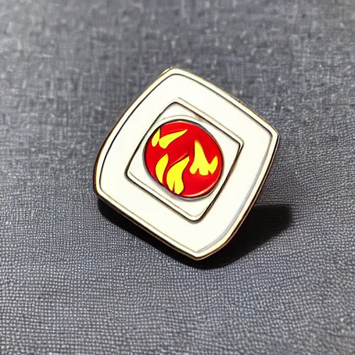 Image similar to a photo of a retro 8 0 s clean fire flames warning enamel pin, studio lighting, behance