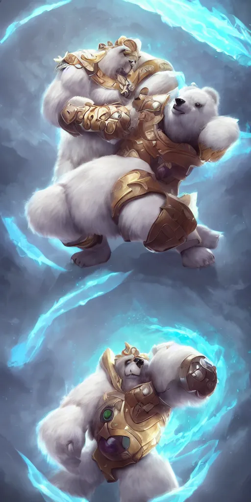 Image similar to volibear the white bear with storm on frejlord from league of legends trending on artstation bloom