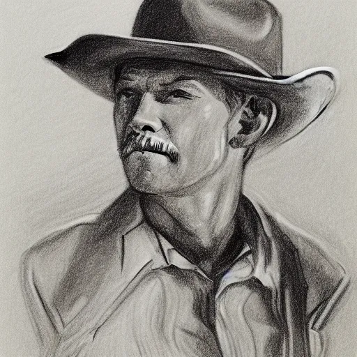 Prompt: A drawing of a cowboy by Albert Dorne,
