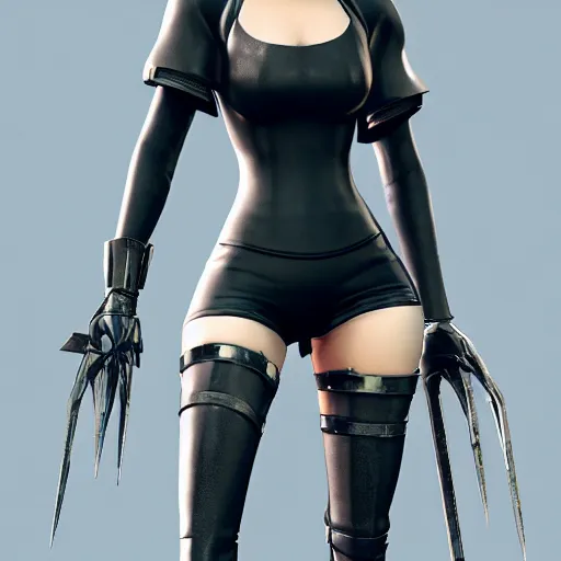 Prompt: 2 b nier automata wearing skintight clothes, 3 d render, unreal engine, octane render, ray tracing, unity, highly detailed, high quality, hd, 4 k, 8 k, realistic, sharp, trending