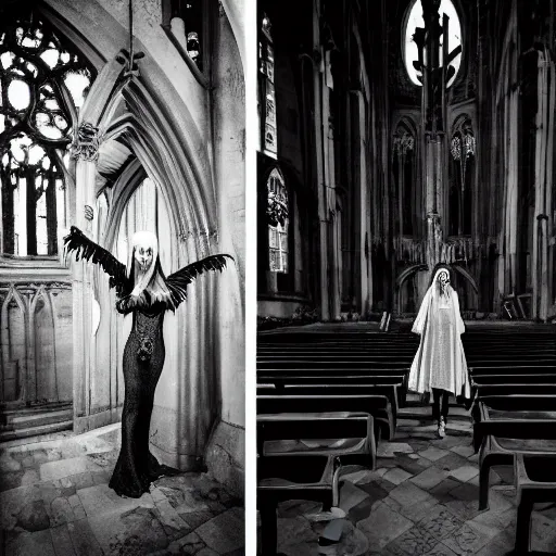 Prompt: a gothic woman in a necro giger church, professional photo shoot photography