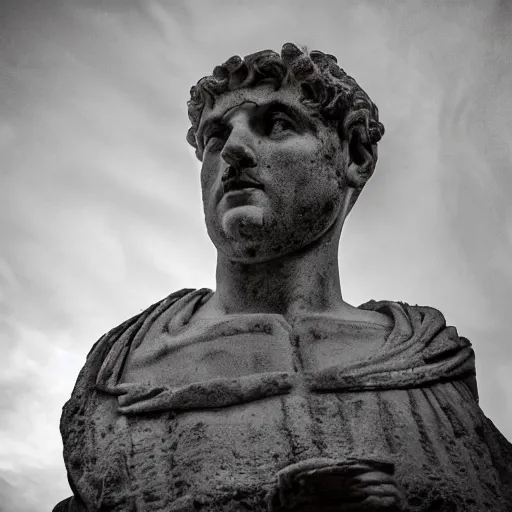 Image similar to photo portrait ancient rome's julius cesar wide angle lense dramatic lighting