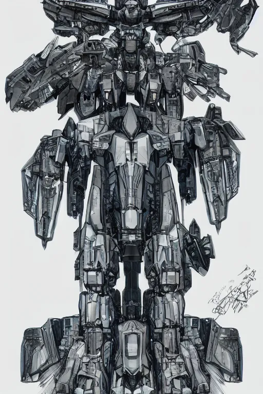 Image similar to very symmetrical!! full body illustrations of mecha, pen and ink, moderately detailed, concept art, falcon wing, artstation