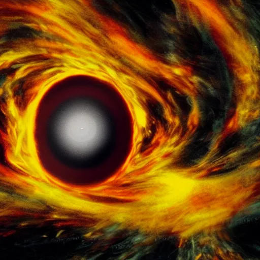 Prompt: Black Hole Sun, album art, fire tornado