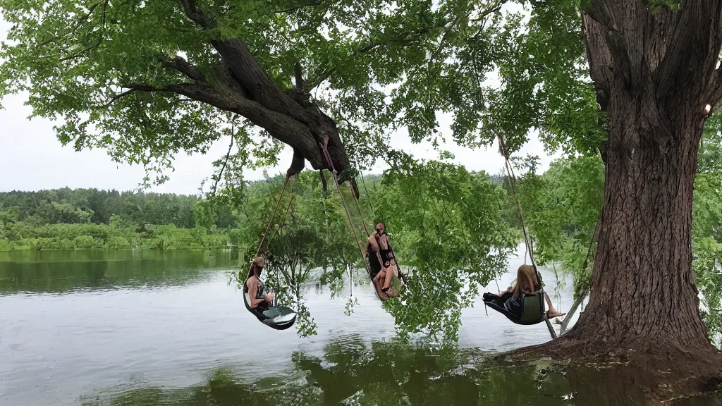 Prompt: our house in the lake had a large tree swing into the lake, my dog was the best rope swinger of all of us and spent the most time on it.