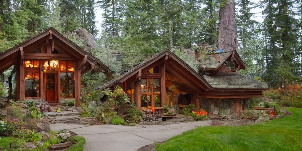 Image similar to residence in the style of rivendell, washington state