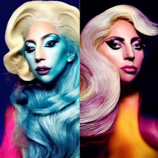 Prompt: lady gaga artpop act ii, album cover, artpop film, lady gaga with her venus seashell girl hair