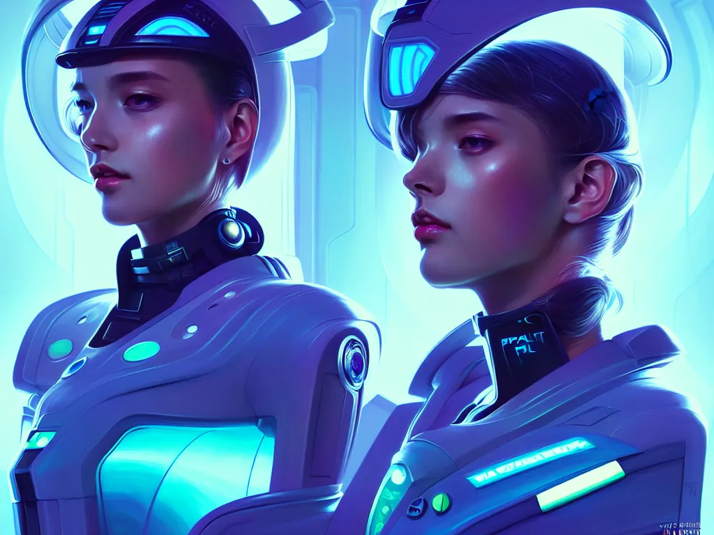 Prompt: portrait futuristic planet earth police uniform female, in a future huge spaceship internal, neon light, ssci - fi and fantasy, intricate and very very beautiful and elegant, highly detailed, digital painting, artstation, concept art, smooth and sharp focus, illustration, art by tan zi and ayanamikodon and alphonse mucha and wlop