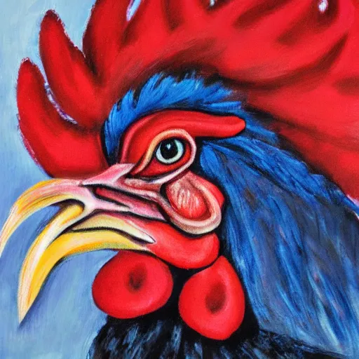 Prompt: head on portrait of a rooster