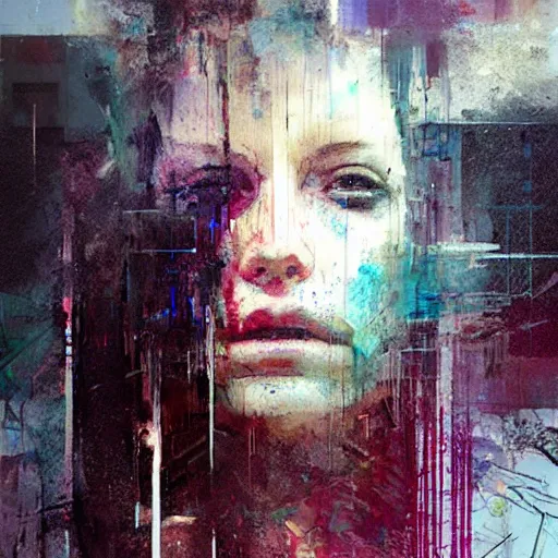 Image similar to portrait of a cyberpunk by jeremy mann, francis bacon and agnes cecile, ink drips, paint smears, digital glitches glitchart c - 1 0