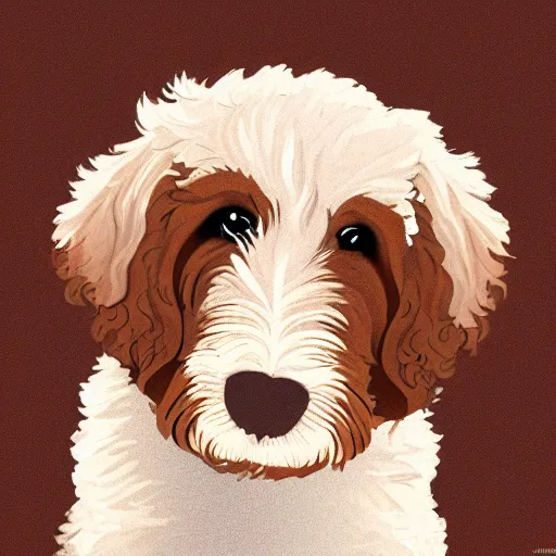 Prompt: a bernedoodle puppy at golden hour, bokeh, illustration