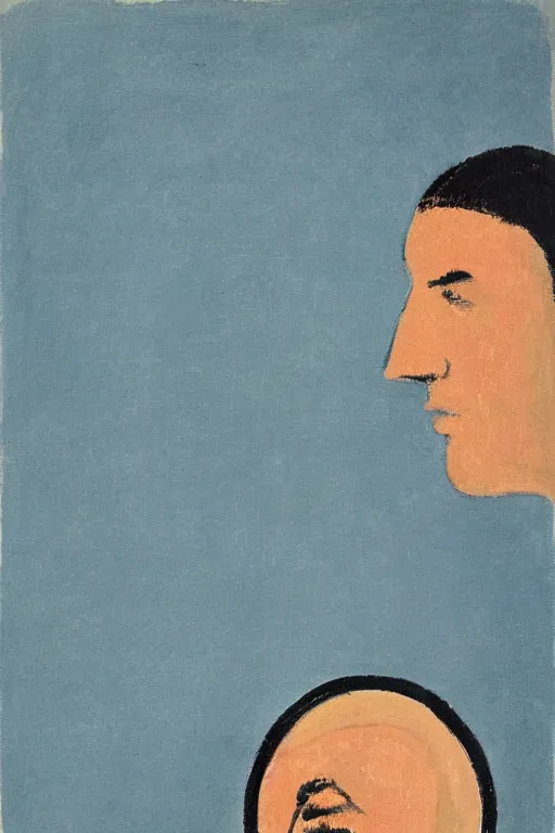 Image similar to man looking into a mirror, 1960’s minimalist advertising illustration, painterly, expressive brush strokes