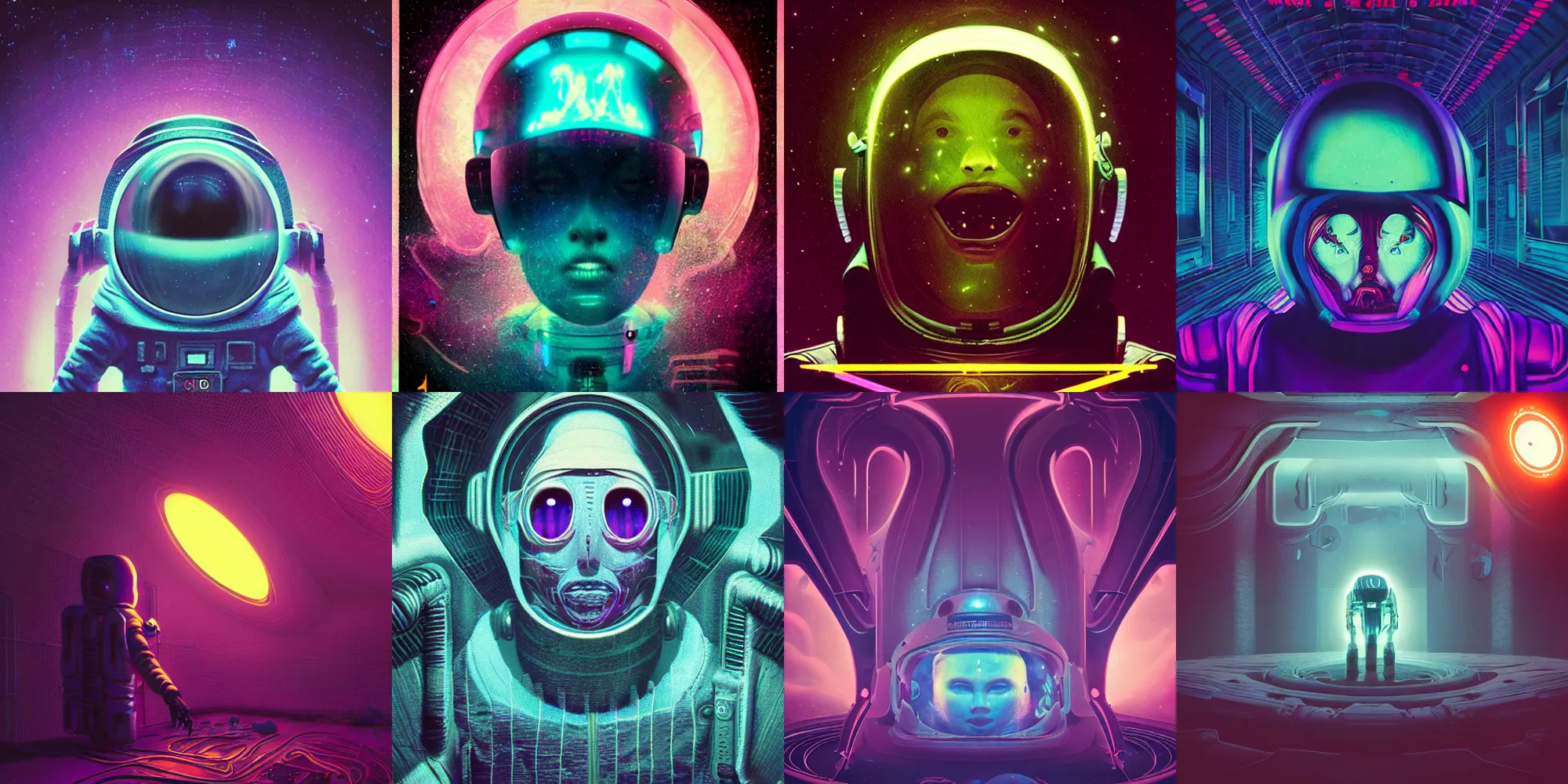 Image similar to beautiful dark astronaut, horror poster 9 0 s, cosmic horror, abstract, ghostly, arcade, duotone, poltergeist, lets get weird, intricate, elegant, highly detailed, smooth, sharp focus, unreal engine 5, raytracing, art by beeple and mike winkelmann, ultraviolet colors,