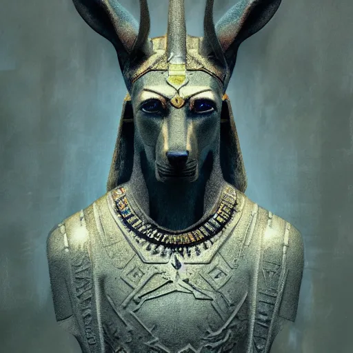 Image similar to portrait of anubis, intricate artwork, concept art, octane render, deviantart, cinematic, key art, hyperrealism, iridescent accents, portrait photograph, nikon 3 5 mm, photograph by greg rutkowski