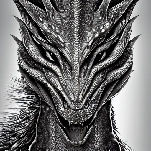 Prompt: portrait photo of a dragon, detailed face, digital art, 4k, silver scales, fire