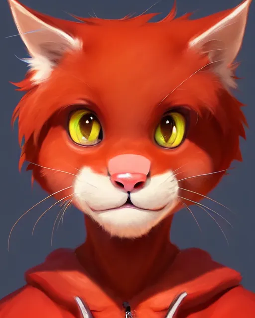 Prompt: character concept art of a cute young male anthropomorphic furry red cat | | cute - fine - face, pretty face, key visual, realistic shaded perfect face, fine details by stanley artgerm lau, wlop, rossdraws, james jean, andrei riabovitchev, marc simonetti, and sakimichan, trending on artstation