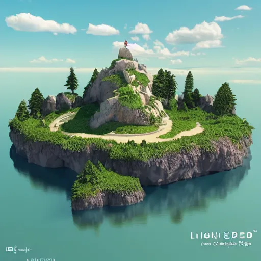 Prompt: a floating island with lago di sorapis landscape isometric art, low poly art, game art, artstation, 3D render, high detail, cgsociety, octane render, sharp focus