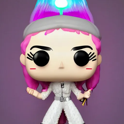 Image similar to Grimes as a Funko pop, photorealistic imagery, trending on artstation, vivid colors, lambent lighting, 4k, 8k, 35mm photography.