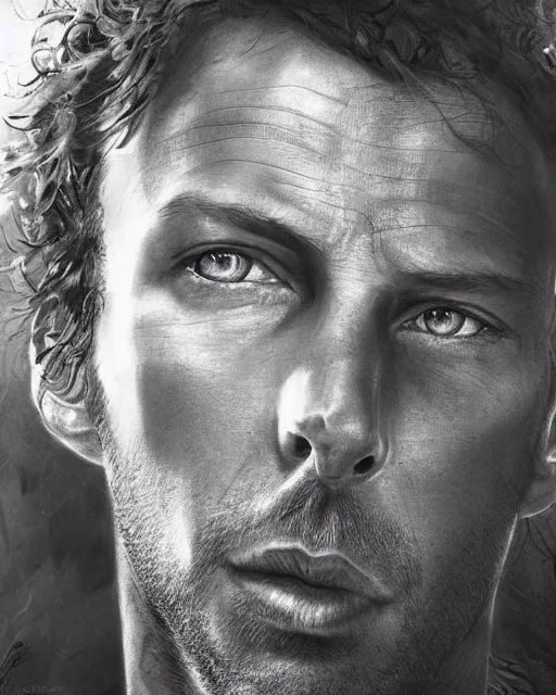 Prompt: chris martin ( coldplay singer ), hyper realistic face, beautiful eyes, fantasy art, in the style of greg rutkowski, intricate, hyper detailed, smooth