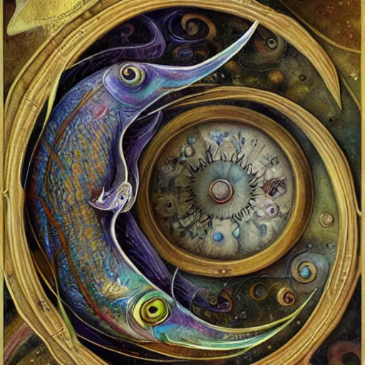 Image similar to detailed and sharp portrait of piscesthe fishes artistic zodiac artwork, mystic style, detailed, 8 k, detailed, symmetrical, by brian froud