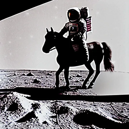 Image similar to old photo of an astronaut on his horse, photo taken on the moon