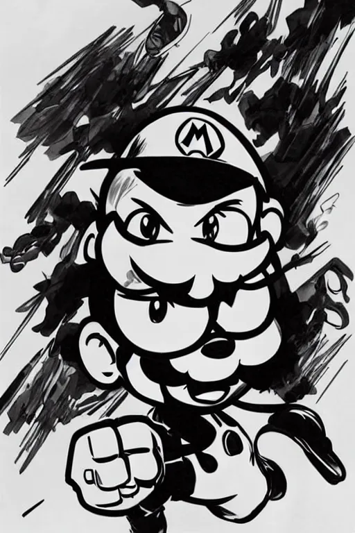 Image similar to super mario drawn by yoji shinkawa