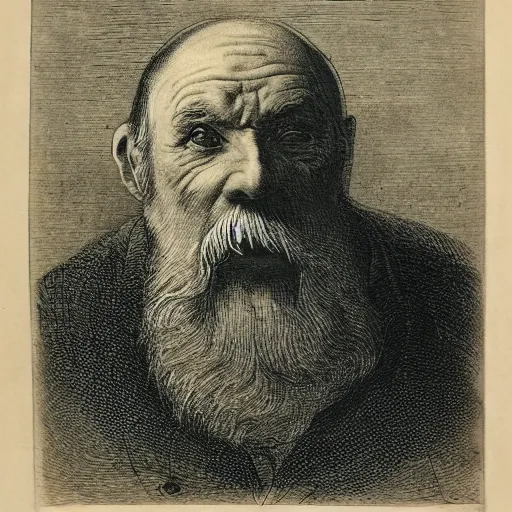 Image similar to an old man, engraving, 19 century