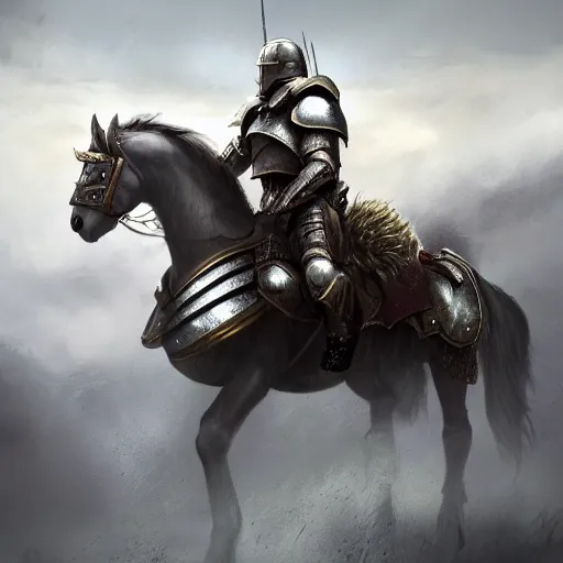 Image similar to a paladin in heavy armor riding on an armored horse through a field, artstation hall of fame gallery, editors choice, # 1 digital painting of all time, most beautiful image ever created, emotionally evocative, greatest art ever made, lifetime achievement magnum opus masterpiece, the most amazing breathtaking image with the deepest message ever painted, a thing of beauty beyond imagination or words