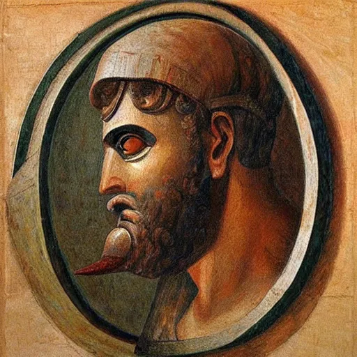 Image similar to portrait of ancient greek man with sharp nose. fine detail. artistic painting by lurid