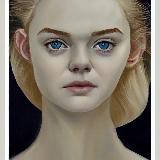 Image similar to professional painting of Elle Fanning in the style of Howard Chaykin, head and shoulders portrait, symmetrical facial features, smooth, sharp focus, illustration, intricate, stormy weather, extremely detailed masterpiece,