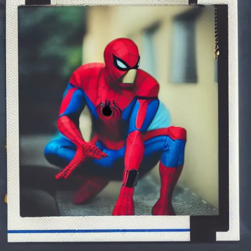 Image similar to a single iron man and spider - man hybrid, dslr, polaroid