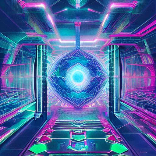 Image similar to matte painting of the sacred geometry of cyberpunk, brilliant colors, extremely detailed, very very detailed, in the style of alena aenami by Alex grey, HD, 4k, 8k