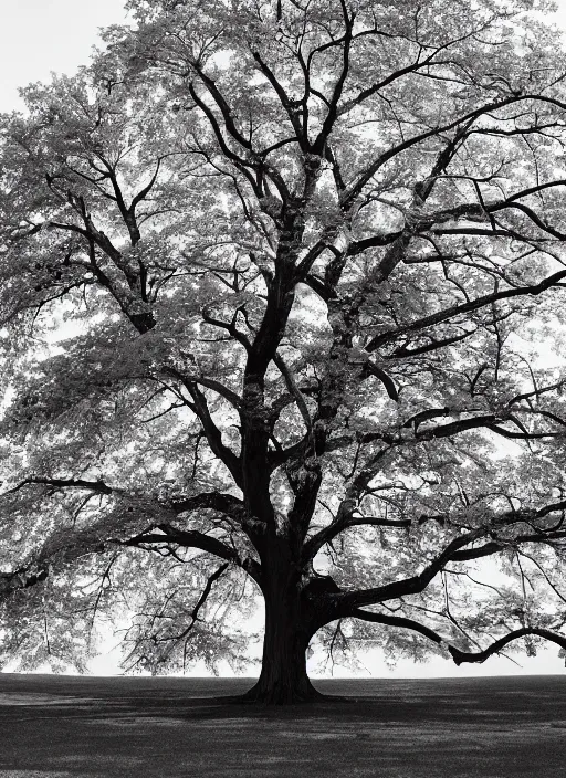 Prompt: maple tree old photo, back and white, wide shot, now crop