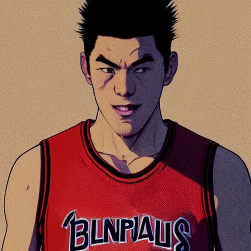 Image similar to highly detailed hanamichi sakuragi of slam dunk, in gta v, stephen bliss, unreal engine, fantasy art by greg rutkowski, loish, rhads, ferdinand knab, makoto shinkai and lois van baarle, ilya kuvshinov, rossdraws, tom bagshaw, global illumination, radiant light, detailed and intricate environment