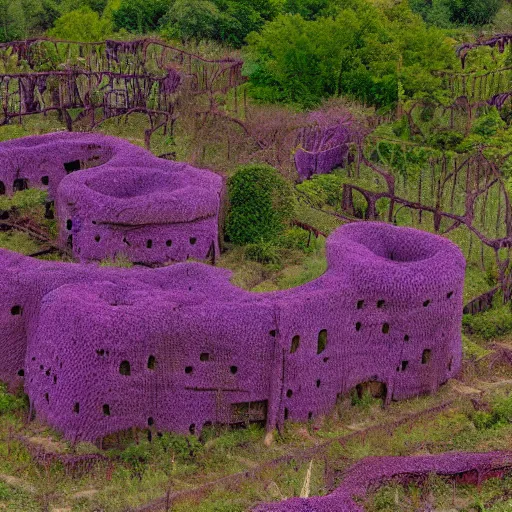 Image similar to purple kudzu, eldritch abomination, abandoned city, post apocalyptic