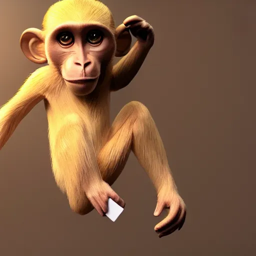 Image similar to monkey holding a pack of marlboros, dramatic 3d render, artstation